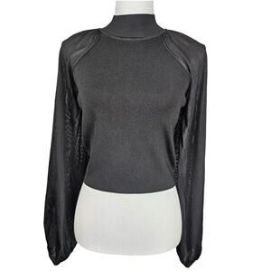 SHEIKE BLACK BLOUSE HIGH NECK, SHEER LONG SLEEVE SIZE MEDIUM